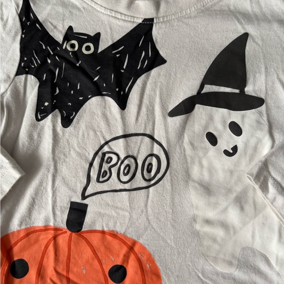 Primark White Kids Halloween Tee with Orange Pumpkin and Black Bat - Picture 2 of 4